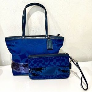 Coach Blue Tote and Wristlet Set